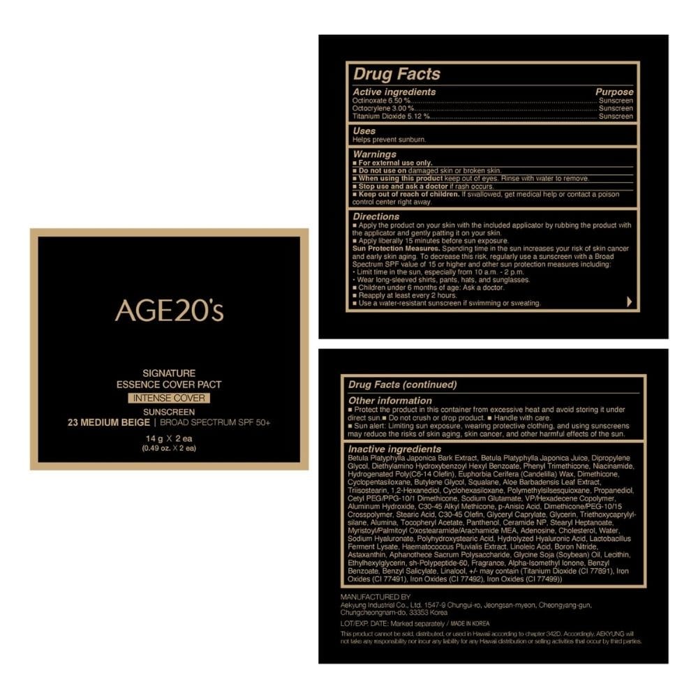 Age 20's Age 20's Signature Essence Cover Pact Intense Cover SPF50+, Kompakt do makijażu #23 Medium Beige