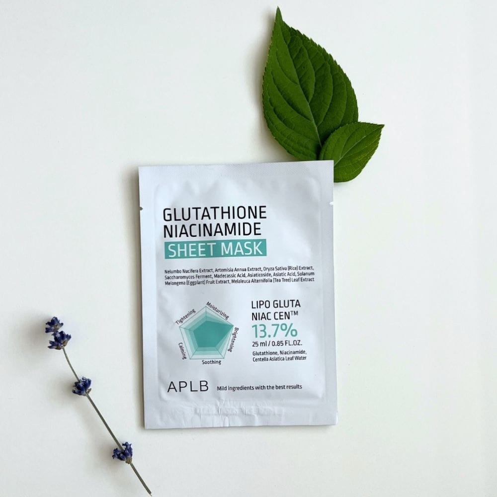 aplb glutathione niacinamide sheet mask 25ml (Set of 10) Key Ingredients This potent Sheet Mask features a synergistic blend of ingredients to enhance your skins health and appearance APLB Glutathione Niacinamide Sheet