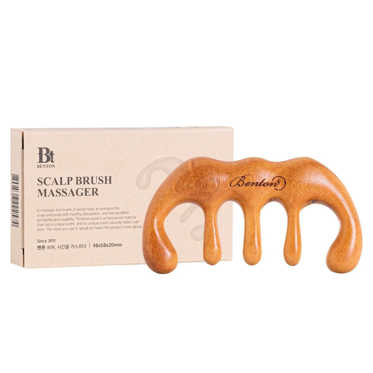 Benton Benton Scalp Brush Massager Drewniana szczotka do masażu skóry głowy - 1 sztuka
