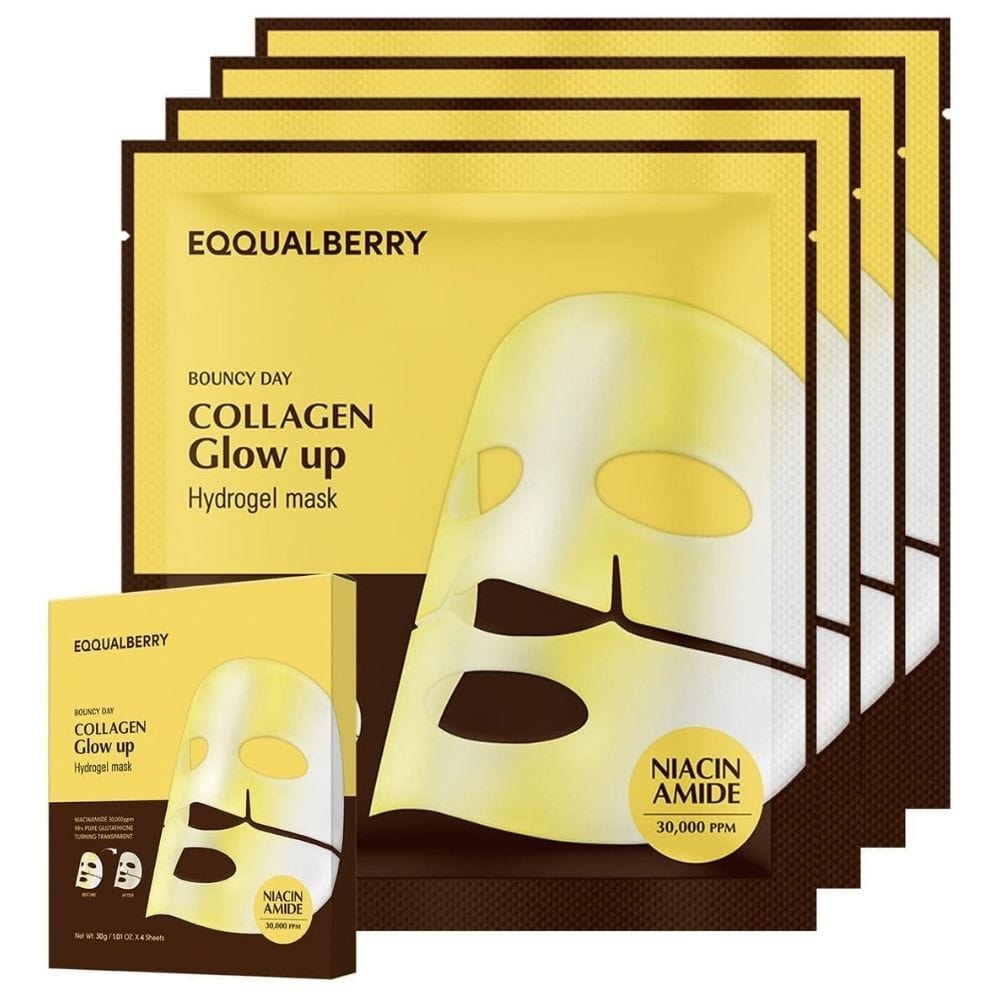 EQQUALBERRY Eqqualberry Collagen Glow Up Rozjaśniająca maska z kolagenem - 4 sztuki — Składniki i ocena