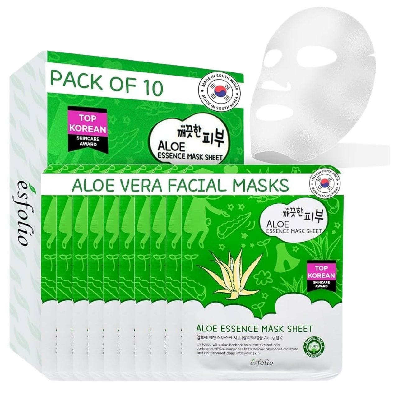 Esfolio Esfolio Pure Skin Aloe Essence Mask Nawilżająca maska w płachcie - 10 sztuk