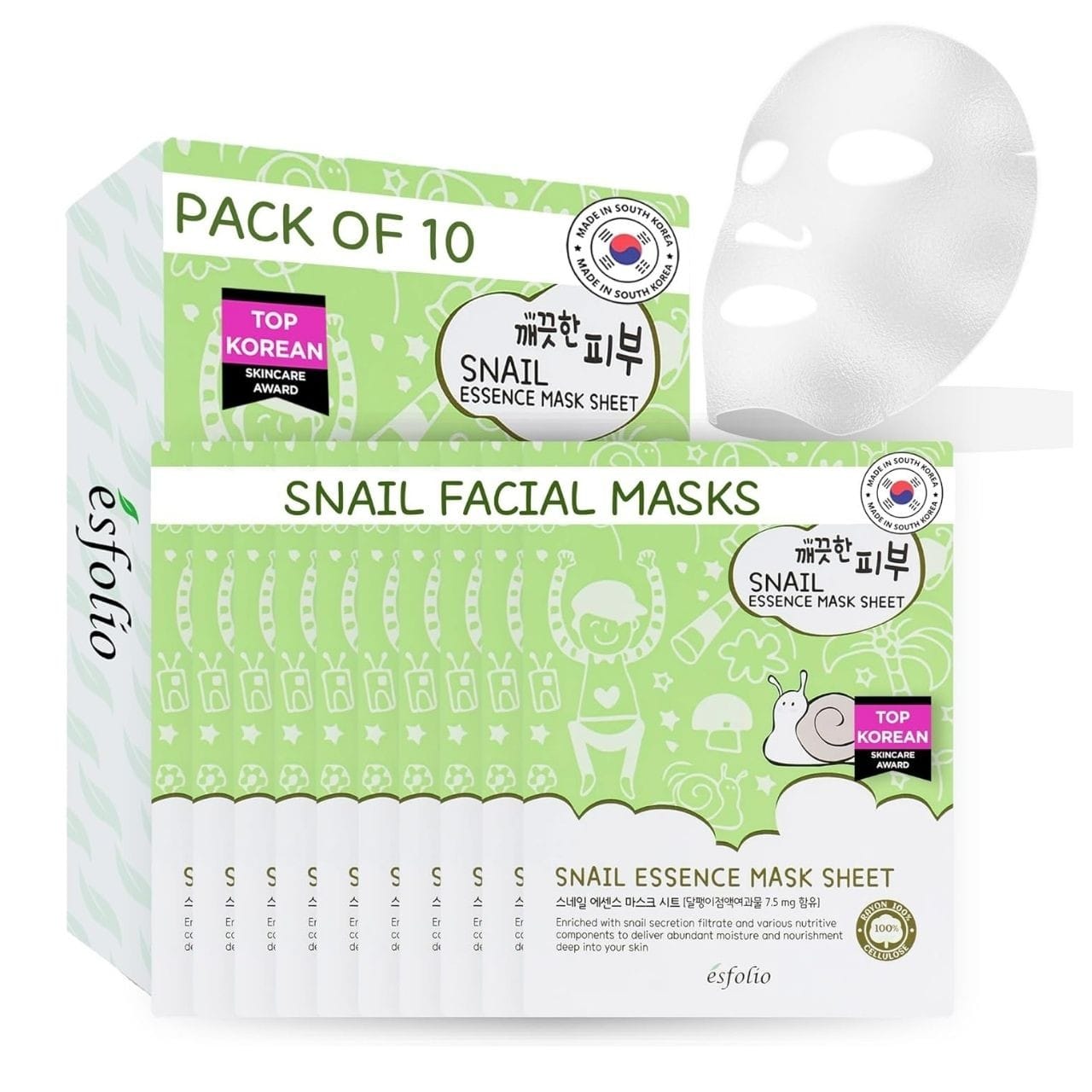 Esfolio Esfolio Pure Skin Snail Essence Mask Nawilżająca maska w płachcie - 10 x 25 ml