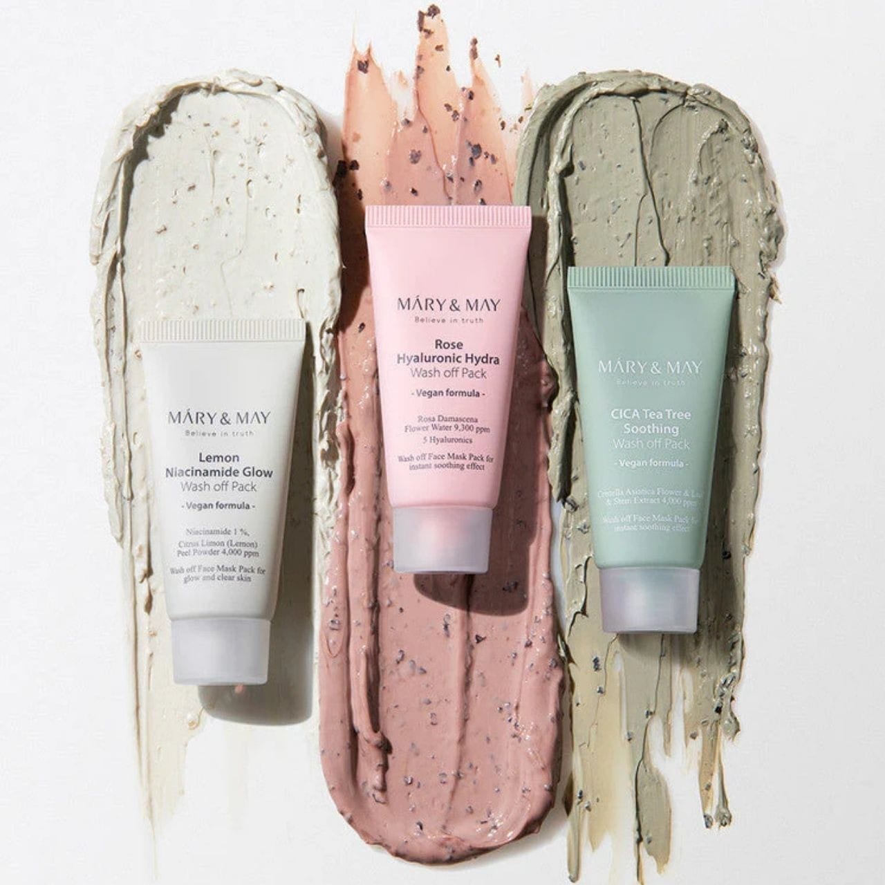 Mary&May Mary&May Zestaw masek glinkowych Vegan Wash Off z pędzlem - 5 x 30 g