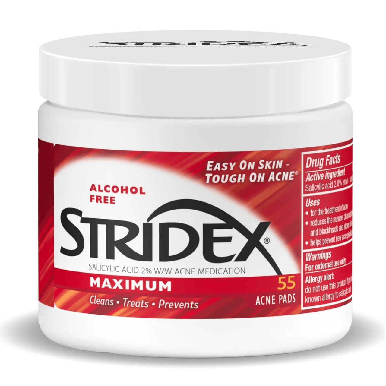STRIDEX Stridex Delikatne płatki oczyszczające z kwasem salicylowym dla trądzikowej cery - 55 sztuk